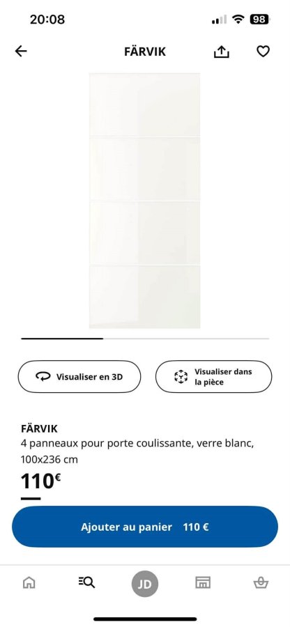 Illustration de 2 panneaux pour porte Coulissante - verre Blanc - 100 x 236cm - IKEA 